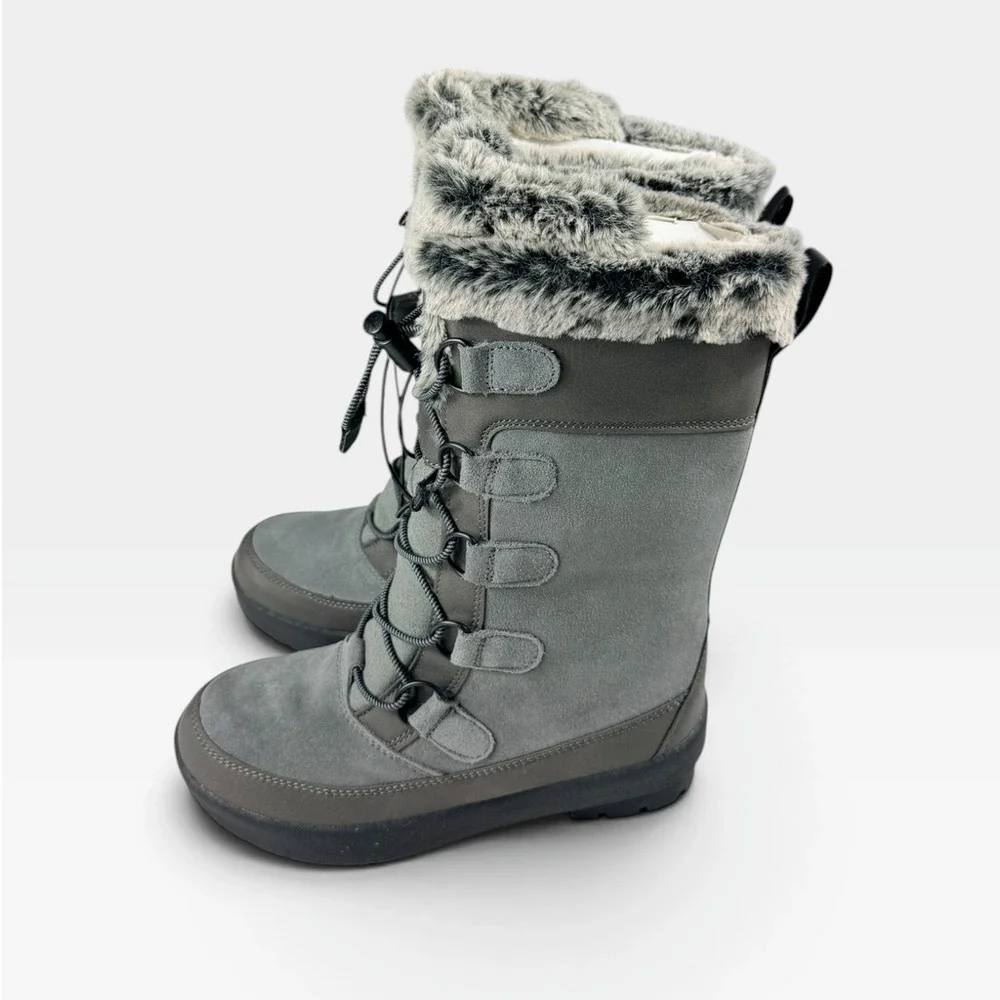 Target Alberta Winter Boots Kids 2 Grey Thermolite Faux Fur Bungee New